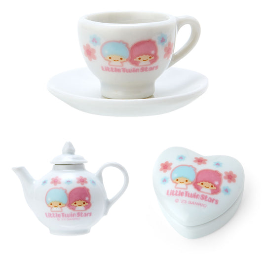 Little Twin Stars 迷你陶瓷茶杯+茶壺+心形盒仔